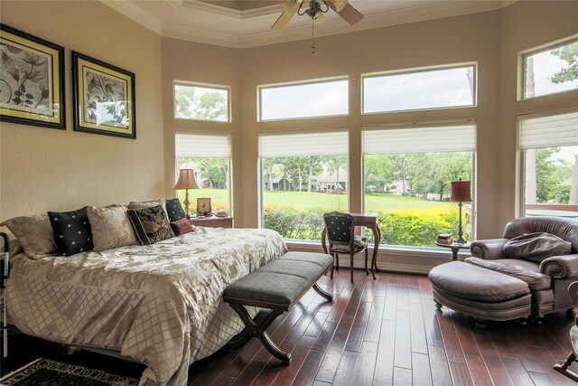 107 Edgewood Dr, Montgomery, TX 77356 - bedroom featuring a towering ceiling, dark wood-style flooring, and crown molding