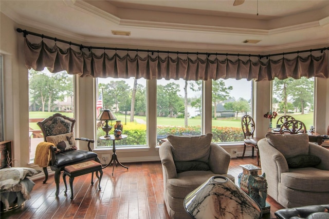 107 Edgewood Dr, Montgomery, TX 77356 - sunroom / solarium featuring a raised ceiling, ornamental molding, and hardwood / wood-style flooring