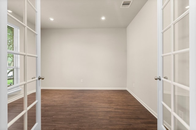 27303 Balson Forest Ln, Spring, TX 77386 - unfurnished room featuring french doors, dark wood-type flooring, recessed lighting, and baseboards