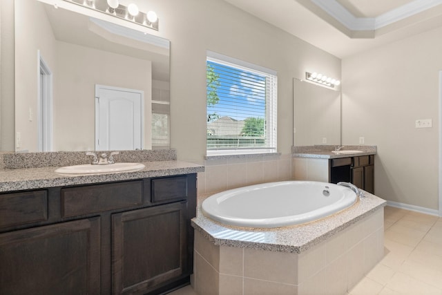 27303 Balson Forest Ln, Spring, TX 77386 - bathroom featuring a garden tub, tile patterned floors, and two vanities