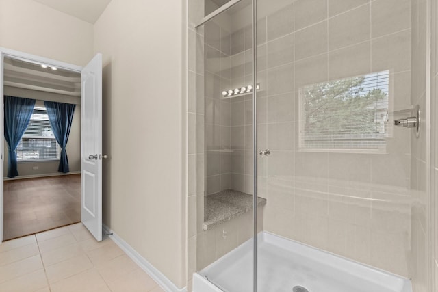 27303 Balson Forest Ln, Spring, TX 77386 - full bath featuring a shower stall, tile patterned floors, and baseboards