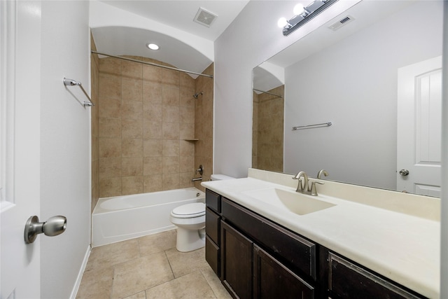 11915 Eagle Ridge Dr, Mont Belvieu, TX 77535 - bathroom featuring toilet, tile patterned flooring, vanity, shower / tub combination, and baseboards