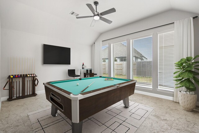24515 Green Buffalograss Trl, Katy, TX 77493 - rec room with lofted ceiling, carpet floors, billiards table, and baseboards