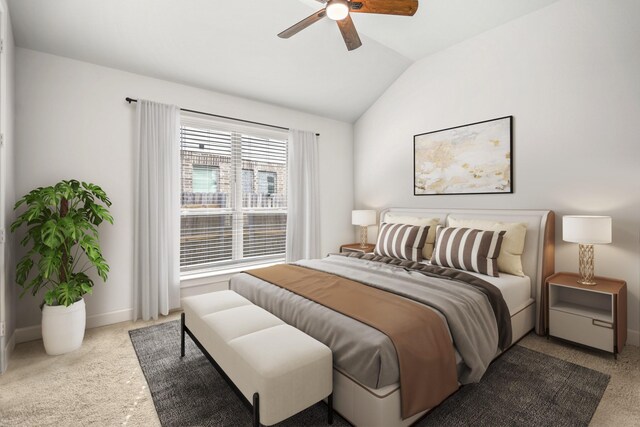 24515 Green Buffalograss Trl, Katy, TX 77493 - bedroom with vaulted ceiling, carpet flooring, ceiling fan, and baseboards