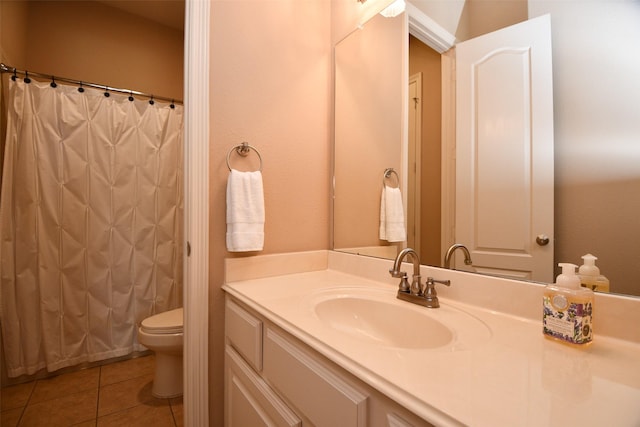 21006 Refuge Creek Dr, Cypress, TX 77433 - full bath featuring vanity, toilet, tile patterned flooring, and a shower with shower curtain