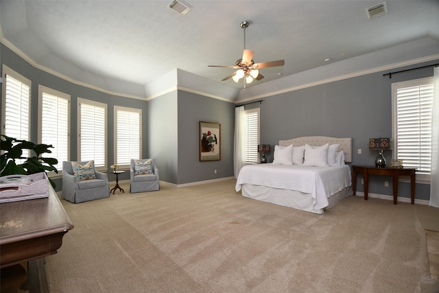 21006 Refuge Creek Dr, Cypress, TX 77433 - carpeted bedroom featuring baseboards, ornamental molding, ceiling fan, and lofted ceiling