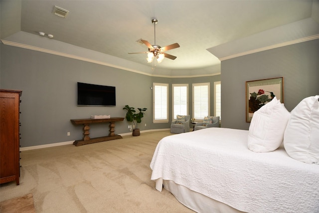 21006 Refuge Creek Dr, Cypress, TX 77433 - bedroom featuring carpet floors, baseboards, crown molding, and a ceiling fan