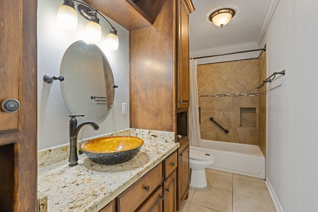 6003 Green Falls Dr, Houston, TX 77088 - bathroom with crown molding, tile patterned floors, vanity, baseboards, and toilet