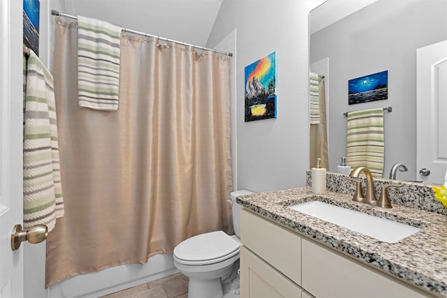 12 Oakland Ct, Huntsville, TX 77340 - bathroom featuring vanity, toilet, shower / bath combo with shower curtain, and tile patterned floors
