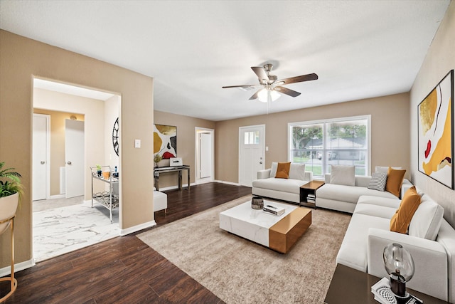 1904 Kansas St, Baytown, TX 77520 - living room with wood finished floors and a ceiling fan