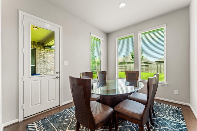 32039 Autumn Orchard Ln, Conroe, TX 77385 - dining room with baseboards, dark wood finished floors, and recessed lighting