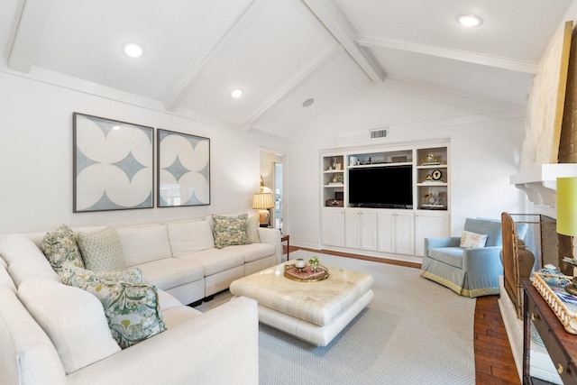 8015 Skyline Dr, Houston, TX 77063 - living area with hardwood / wood-style floors, built in features, and recessed lighting