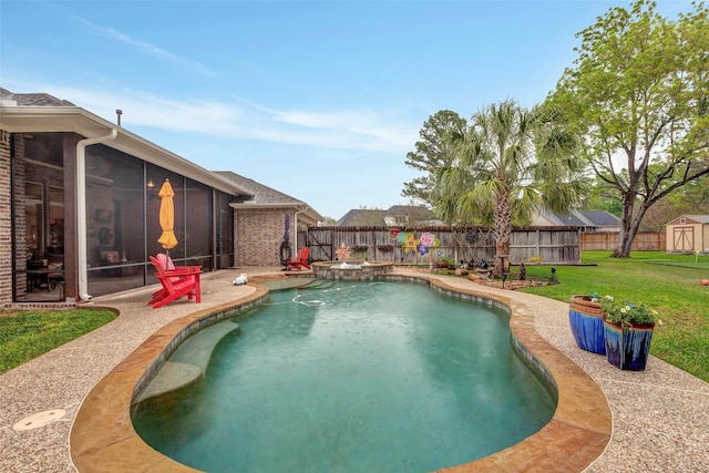 12431 Lake Vista Dr, Willis, TX 77318 - view of pool featuring a sunroom, a pool with connected hot tub, and a patio