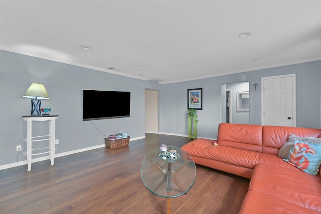 1202 Harbor View Dr, Galveston, TX 77550 - living area featuring wood finished floors, baseboards, crown molding, and recessed lighting