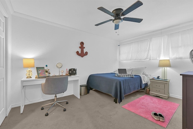 1202 Harbor View Dr, Galveston, TX 77550 - bedroom featuring carpet floors, an office area, ornamental molding, and ceiling fan