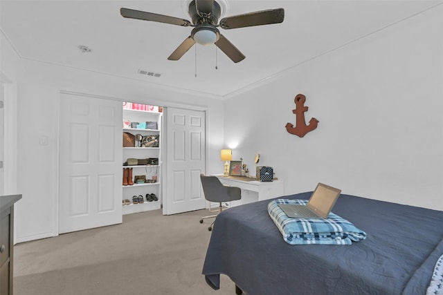 1202 Harbor View Dr, Galveston, TX 77550 - carpeted bedroom with an office area and ceiling fan