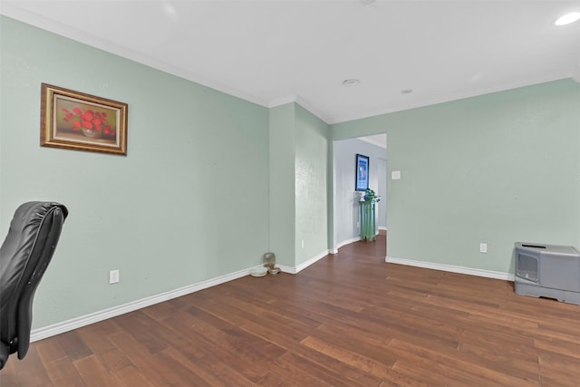 1202 Harbor View Dr, Galveston, TX 77550 - unfurnished office with wood finished floors, baseboards, ornamental molding, and recessed lighting