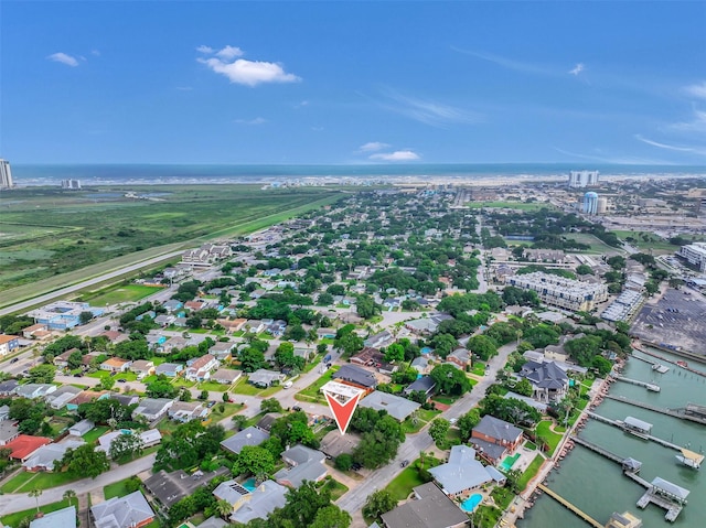 1202 Harbor View Dr, Galveston, TX 77550 - aerial overview of property's location with a large body of water