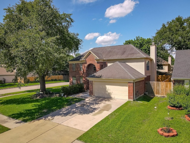 10030 Storm Meadow Dr, Houston, TX 77064 - view of front of home with brick siding, a garage, driveway, and a chimney