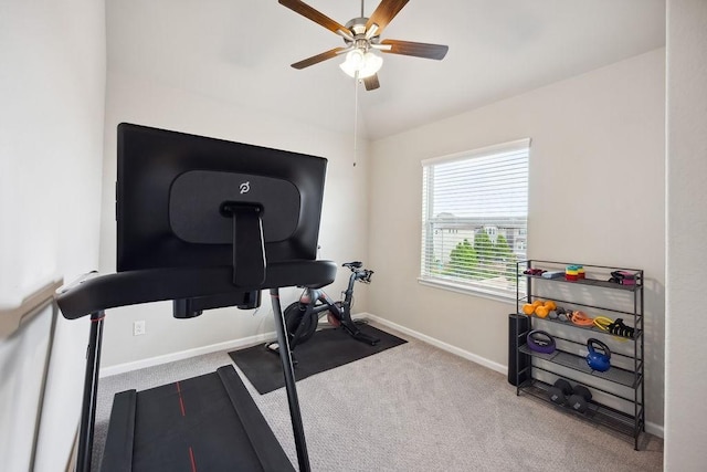 10603 Centre Green Way, Houston, TX 77043 - workout area with a ceiling fan, carpet flooring, and baseboards