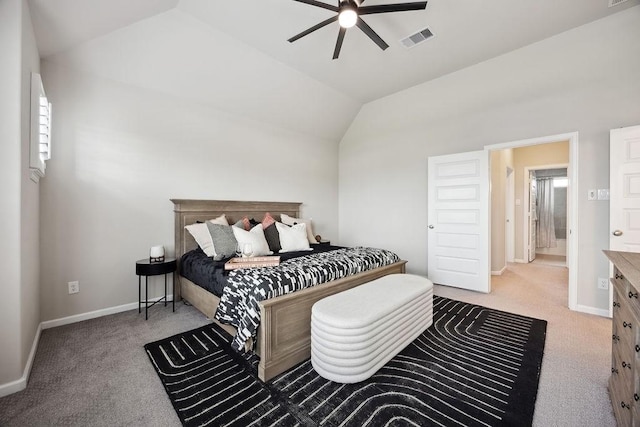 10603 Centre Green Way, Houston, TX 77043 - bedroom with carpet floors, lofted ceiling, baseboards, and a ceiling fan