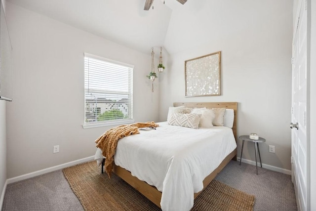 10603 Centre Green Way, Houston, TX 77043 - carpeted bedroom with baseboards, lofted ceiling, and ceiling fan