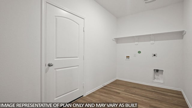 1350 Heather Rosewood Ln, Conroe, TX 77301 - laundry area with electric dryer hookup, wood finished floors, hookup for a gas dryer, washer hookup, and baseboards