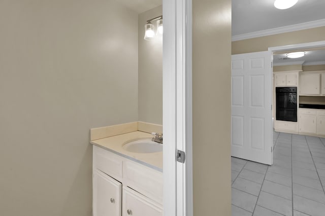 1614 Sweet Grass Trl, Houston, TX 77090 - bathroom featuring tile patterned floors, ornamental molding, and vanity