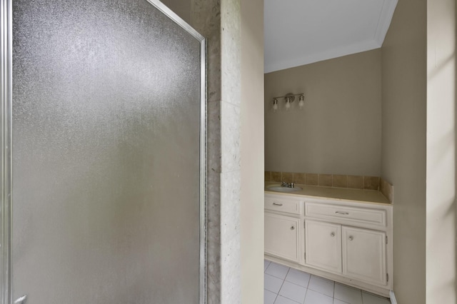1614 Sweet Grass Trl, Houston, TX 77090 - bathroom with tile patterned floors, a shower stall, and vanity