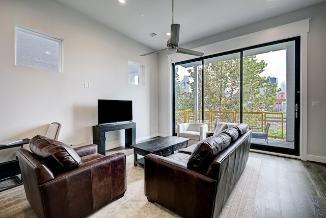 1203 Hickory St Unit D, Houston, TX 77007 - living area with plenty of natural light, recessed lighting, light wood-style flooring, and a ceiling fan