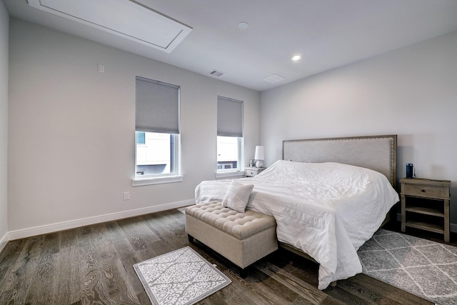 1203 Hickory St Unit D, Houston, TX 77007 - bedroom with attic access, wood finished floors, baseboards, and recessed lighting