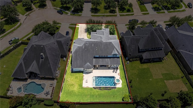 27710 Bering Crossing Dr, Katy, TX 77494 - aerial perspective of suburban area featuring a pool area and property boundaries highlighted