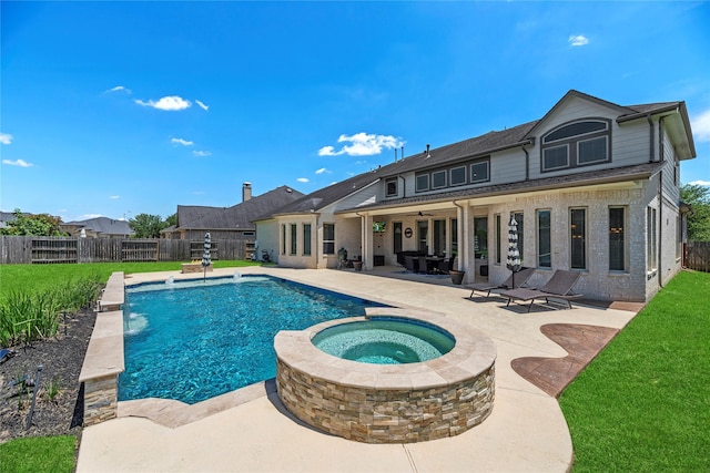 27710 Bering Crossing Dr, Katy, TX 77494 - view of pool with a patio area, ceiling fan, and a pool with connected hot tub