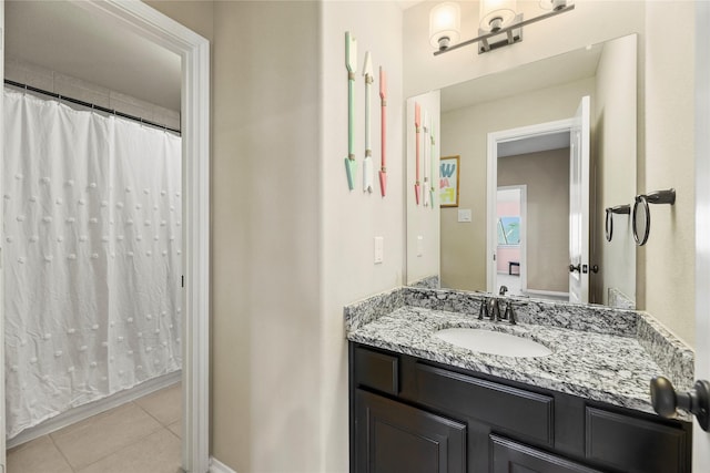 27710 Bering Crossing Dr, Katy, TX 77494 - bathroom with tile patterned flooring, vanity, and curtained shower