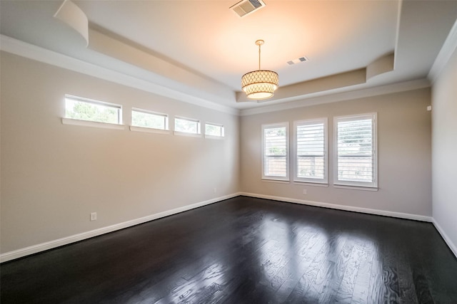 3322 Mallard Run Ct, Katy, TX 77494 - unfurnished room with a raised ceiling, plenty of natural light, dark wood-type flooring, crown molding, and baseboards