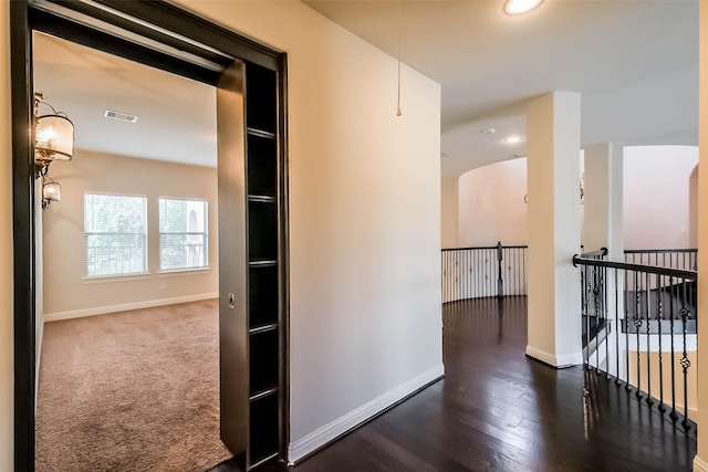 3322 Mallard Run Ct, Katy, TX 77494 - hall featuring an upstairs landing, baseboards, recessed lighting, and wood finished floors