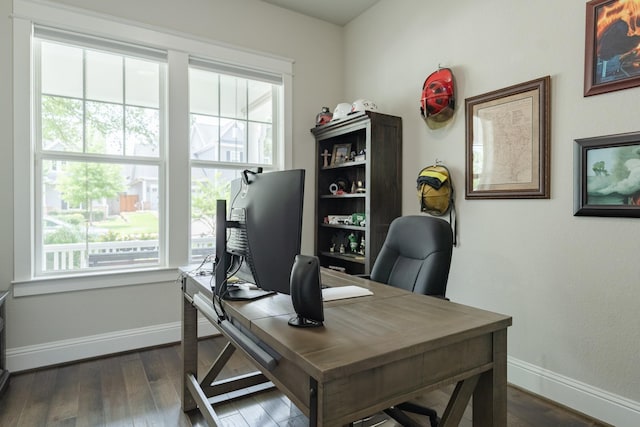 151 Jacks Corner Dr, Montgomery, TX 77316 - office area with healthy amount of natural light, baseboards, and dark wood-type flooring