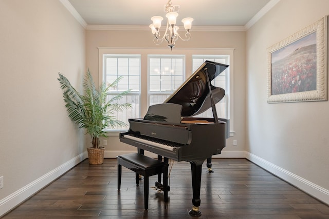 151 Jacks Corner Dr, Montgomery, TX 77316 - sitting room featuring a chandelier, ornamental molding, dark wood-type flooring, and baseboards