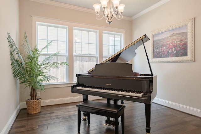 151 Jacks Corner Dr, Montgomery, TX 77316 - sitting room featuring healthy amount of natural light, crown molding, a chandelier, wood finished floors, and baseboards