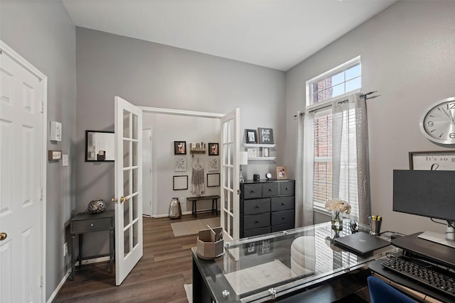 2506 Abernathy Glen Ct, Houston, TX 77014 - office space with french doors, dark wood-style flooring, and baseboards