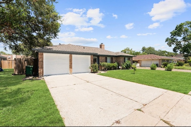 815 Pebbleshire Dr, Houston, TX 77062 - ranch-style house featuring an attached garage, concrete driveway, a chimney, and brick siding