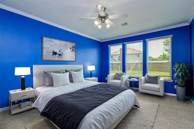 6410 Drayton Hall, Missouri City, TX 77459 - carpeted bedroom featuring baseboards, crown molding, and a ceiling fan