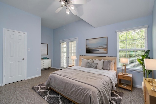 6410 Drayton Hall, Missouri City, TX 77459 - bedroom featuring carpet, baseboards, access to outside, and high vaulted ceiling