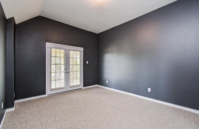 6410 Drayton Hall, Missouri City, TX 77459 - empty room featuring carpet, vaulted ceiling, french doors, and baseboards