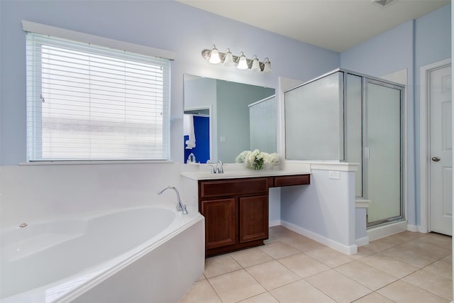 6410 Drayton Hall, Missouri City, TX 77459 - full bathroom featuring tile patterned floors, a bath, a shower stall, and vanity