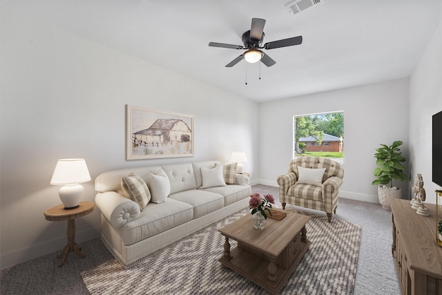 2635 Dragonwick Dr, Houston, TX 77045 - carpeted living room featuring baseboards and ceiling fan