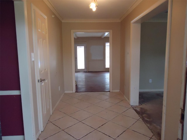 3823 Kiamesha Dr, Missouri City, TX 77459 - corridor featuring crown molding, baseboards, and light tile patterned floors