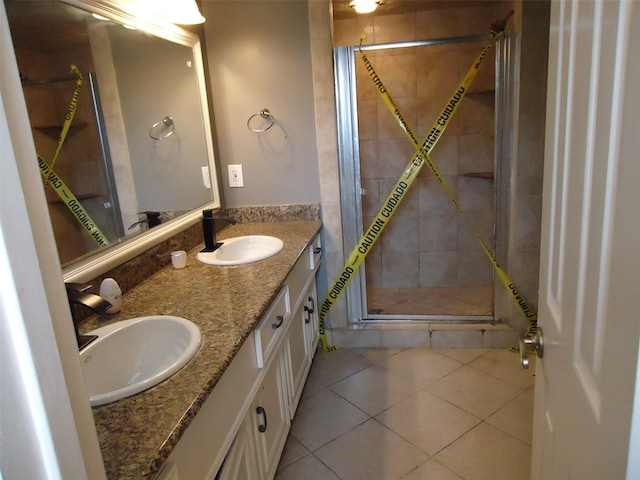3823 Kiamesha Dr, Missouri City, TX 77459 - full bath featuring a shower stall, tile patterned flooring, and double vanity