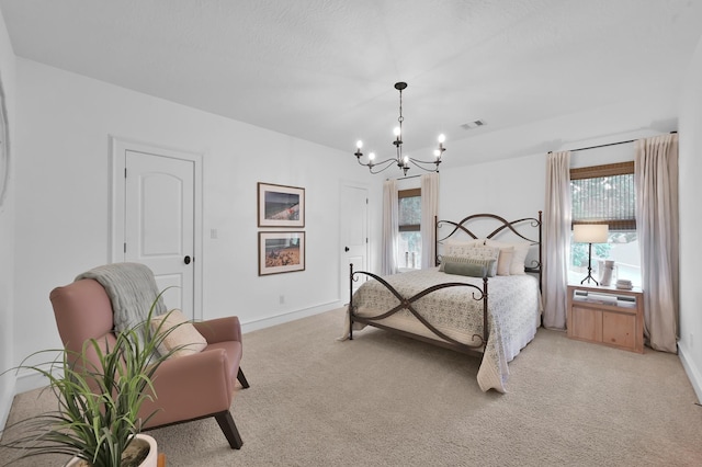 28310 Whispering Maple Way, Spring, TX 77386 - bedroom with a chandelier, light carpet, multiple windows, and baseboards
