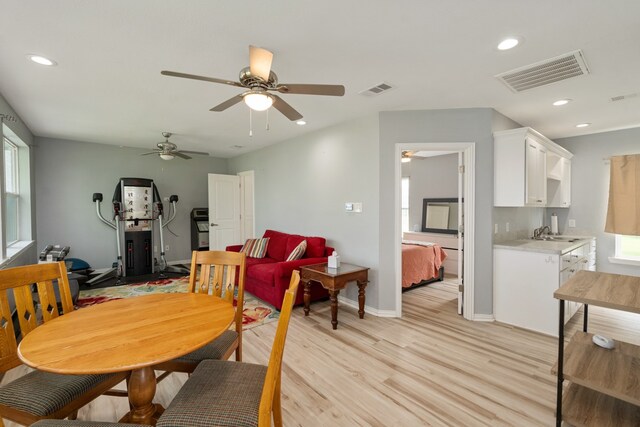 209 Anchor Ranch Rd, Trinidad, TX 75163 - dining area with light wood-style flooring, ceiling fan, baseboards, and recessed lighting